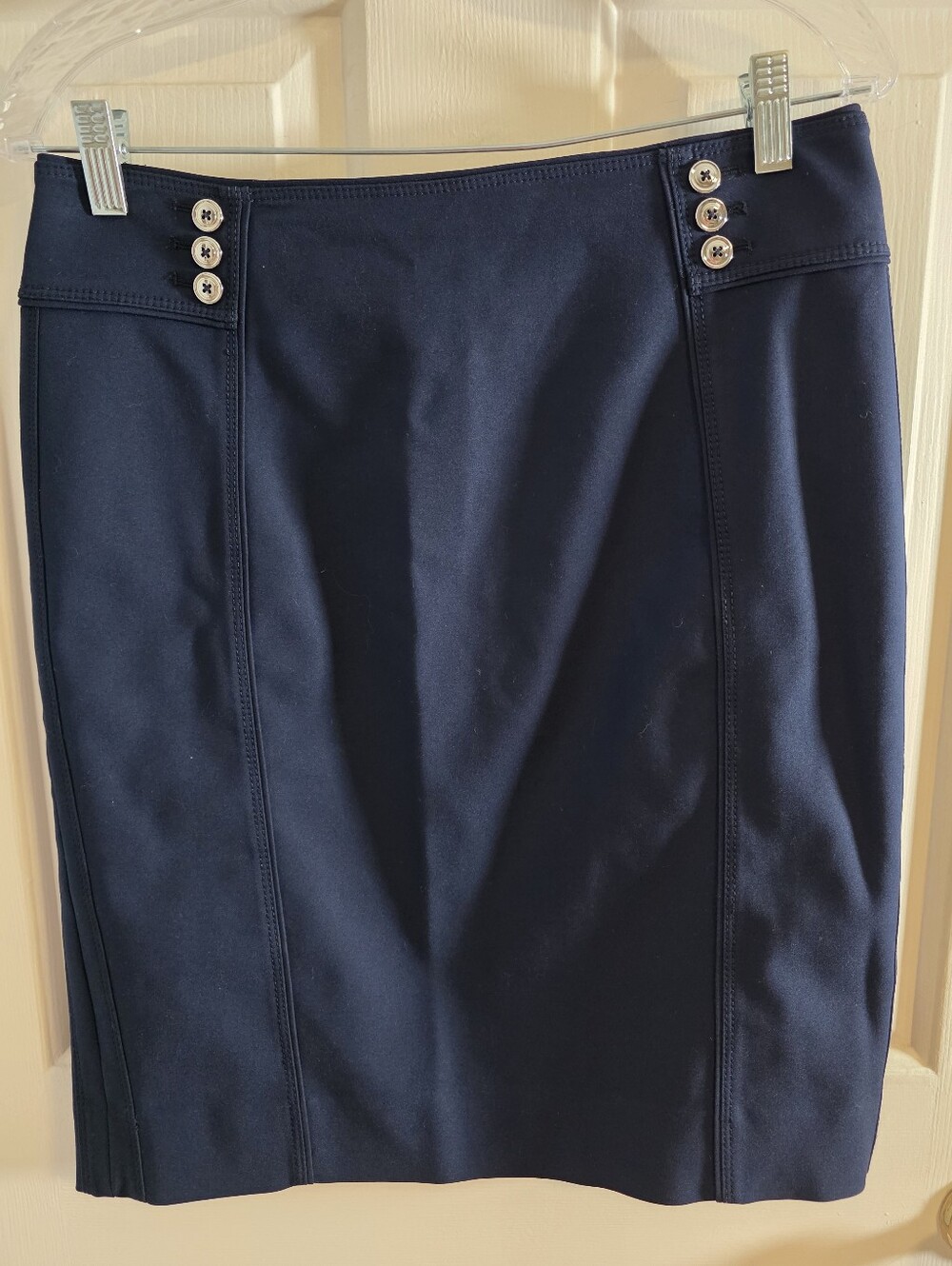 WHITE HOUSE BLACK MARKET Navy Blue PerfectForm Pencil Skirt Lined W/ Slit Size 8